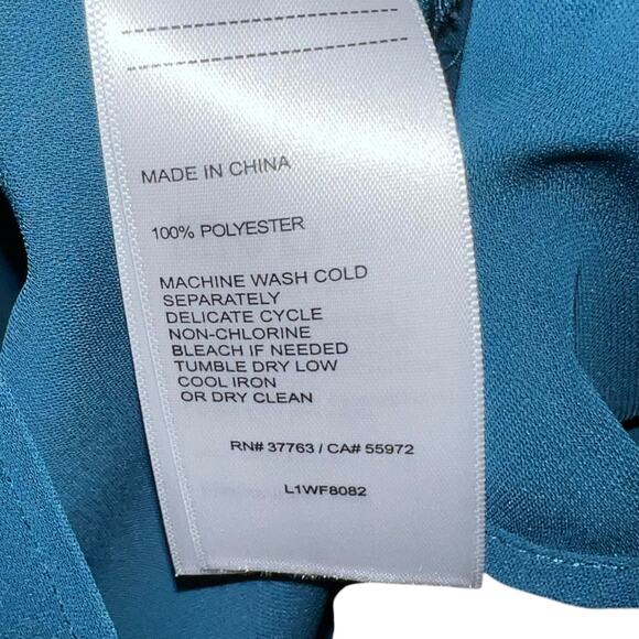 Laundry by Shelli Segal Teal Blue Long Sleeve Button Down Silky Blouse Size M - Picture 6 of 9